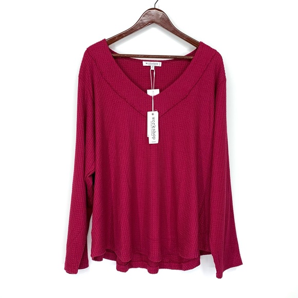 Workshop Republic Clothing Sweaters - Workshop Republic Clothing Red Magenta Waffle Knit Sweater Soft Cozy & Stretchy